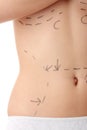 Caucasian woman's abdomen marked with lines Royalty Free Stock Photo