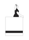 Caucasian woman staying on balcony bw concept vector spot illustration
