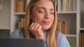 Caucasian woman student girl lady business manager employer entrepreneur worker businesswoman in home office library Royalty Free Stock Photo