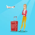 Caucasian woman suffering from fear of flying. Royalty Free Stock Photo