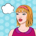 Caucasian woman with thinking bubble in pop art retro comic style Royalty Free Stock Photo