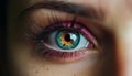 Caucasian woman vibrant green eye staring into camera with contact lens generated by AI Royalty Free Stock Photo