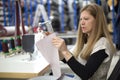 Caucasian woman working in a textile factory Royalty Free Stock Photo