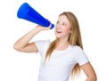Caucasian woman yell with megaphone Royalty Free Stock Photo