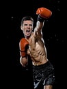 Caucasian young boxer boxing man portrait waist up  black background Royalty Free Stock Photo