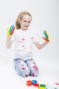 Caucasian Young Girl With Messy Colorful Palms