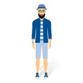 A caucasian young hipster man with the beard vector flat design illustration isolated on white background. Royalty Free Stock Photo