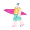 Caucasian young man surfer with surfboard, sketch vector illustration isolated. Royalty Free Stock Photo