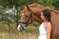 Happy smiling young woman and horse Royalty Free Stock Photo