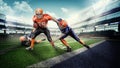 Caucasion american football players in the action on stadium Royalty Free Stock Photo