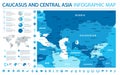 Caucasus and Central Asia Map - Info Graphic Vector Illustration Royalty Free Stock Photo