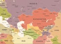 Caucasus and Central Asia Map - Vintage Vector Illustration Royalty Free Stock Photo