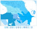 Caucasus Map in Colors of Blue and Map Pointers