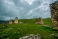 CAUCASUS, NORTH OSSETIA, ALANIA, RUSSIA - JUNE 27, 2015: view of the stone crypts in the mountains, which are called the city of