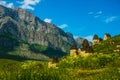 CAUCASUS, NORTH OSSETIA, ALANIA, RUSSIA - JUNE 27, 2015: view of the stone crypts in the mountains, which are called the city of