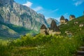 CAUCASUS, NORTH OSSETIA, ALANIA, RUSSIA - JUNE 27, 2015: view of the stone crypts in the mountains, which are called the city of