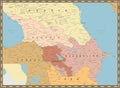 Caucasus Political Map Vintage Colors