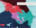 Caucasus region detailed editable map Royalty Free Stock Photo