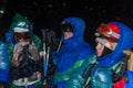 Caucasus / Russia - 07.15.2018 Group of climbers climbing mountain peaks.