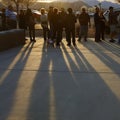 Caucus goers and voters wait in line to enter a caucus location in Las Vegas, Nevada, U.S., on Tuesday, Feb. 23, 2016