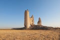 Caudilla castle in a sunny field at sunset.Toledo, Spain