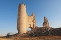 Caudilla castle in a sunny field at sunset.Toledo, Spain