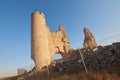 Caudilla castle in a sunny field at sunset.Toledo, Spain