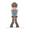 Caught arrested hands handcuff evil greedily thief cartoon rogue bulgar captured character flat design isolated vector