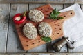 Caul-Fat Meatballs raw burger cutlet handmade on desk Royalty Free Stock Photo