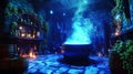A Cauldron of Blue Smoke in a Mystical Stone Room Royalty Free Stock Photo