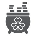 Cauldron with coins glyph icon, st patrick`s day and holiday, cauldron full of gold sign, vector graphics, a solid