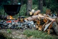 A cauldron for cooking is on the fire Royalty Free Stock Photo