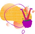 Cauldron and girls legs, spots and shapes, checkered texture, line. Clipart