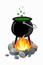 cauldron with green potion on the fire. Halloween Royalty Free Stock Photo