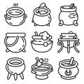 Cauldron icons set, outline style