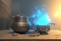 Cauldron made from crystals, deep blue down lighting by AI Generated