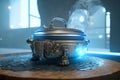 Cauldron made from crystals, deep blue down lighting by AI Generated