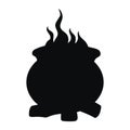 Cauldron with a magic potion. Black silhouette of a cauldron witch for halloween. Vector illustration of an element for