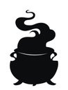 Cauldron with a magic potion. Black silhouette of a cauldron witch for halloween. Vector illustration of an element for
