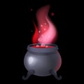 Cauldron. Magic potion in pot, love elixir, pink liquid, halloween witch alchemy beverage. Wizard tool for cooking