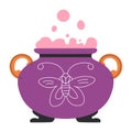 Cauldron with magic potion, pot with pink bubbles