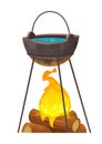 Cauldron over campfire for outdoor cooking isolated