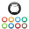 Cauldron pot icons set color