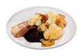 Cauliflower with bacon and mushrooms Royalty Free Stock Photo