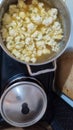 cauliflower boiled in a saucepan, soup lunch vegetables