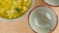 Cauliflower broccoli soup recipe. Serving soup in a bowl Royalty Free Stock Photo