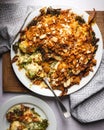 Cauliflower casserole with cheesy breadcrumb and almond topping Royalty Free Stock Photo