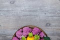 Cauliflower and romanesco broccoli on wooden background. Healthy food concept Royalty Free Stock Photo
