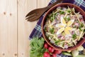 Cauliflower salad with potatoes, hard cheese, eggs, red onion and radish Royalty Free Stock Photo