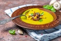 Cauliflower soup with mushrooms, garlic and turmeric Royalty Free Stock Photo